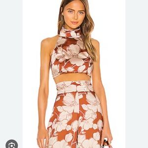 Alexis Floral Wide Leg Pants and Crop Top in Brown and Cream. US Size Medium